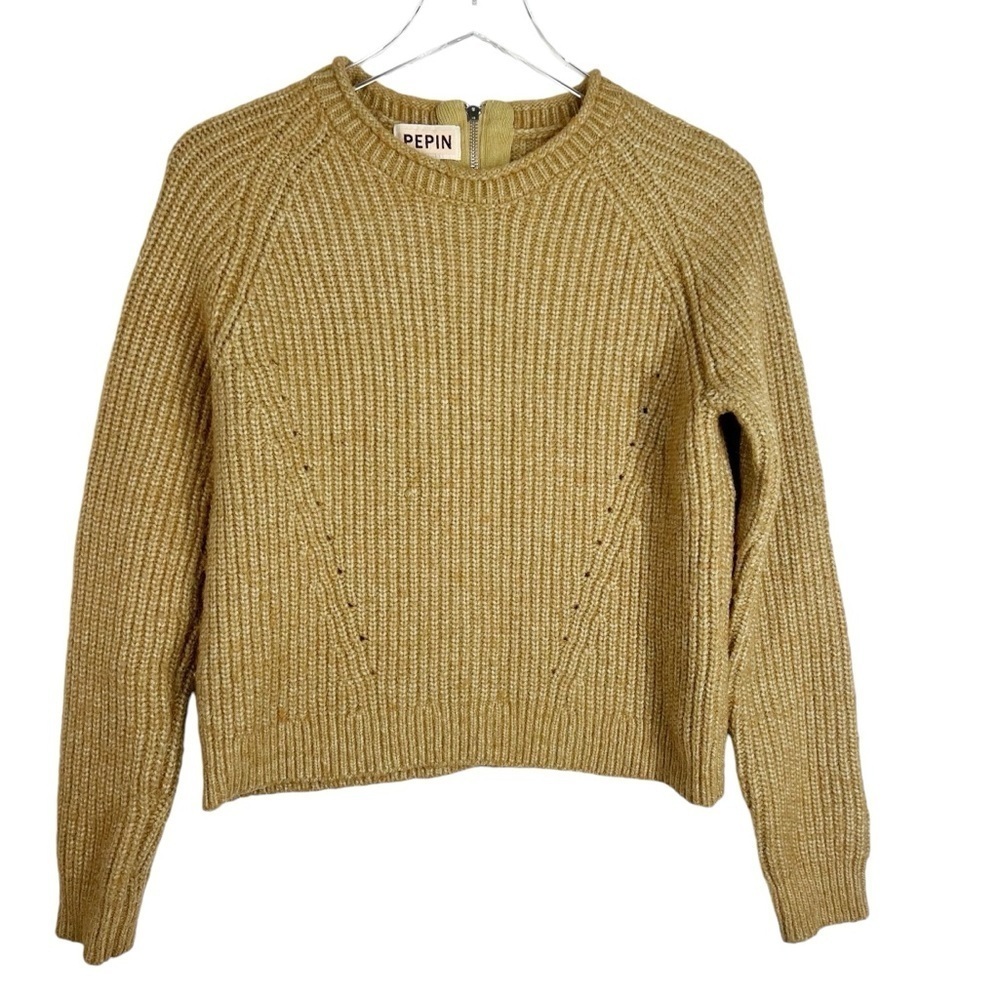 PEPIN Tan Crewneck Crop Cable knit Sweater Raglan Sleeve Size Large